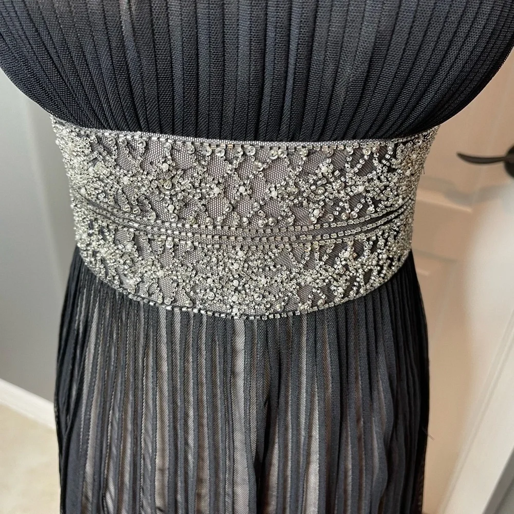 JS Collections Black Chiffon Cocktail Dress Beaded Waist | Size 6 - Picture 9 of 10
